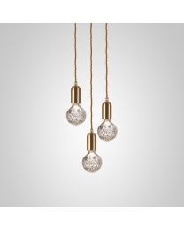 Lee Broom Clear Crystal Bulb Chandelier - 3 Piece - Brushed Brass Pendants and Satin White Ceiling Plate