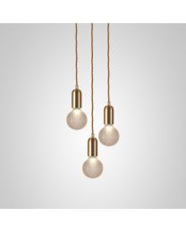Lee Broom Frosted Crystal Bulb Chandelier - 3 Piece - Brushed Brass Pendants and Satin White Ceiling Plate